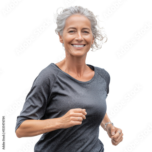 Smiling Senior Woman Running , PNG isolated cut out image