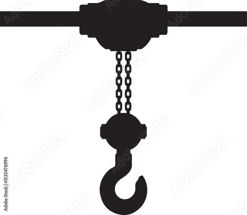 Black silhouette of a chain hoist with hook