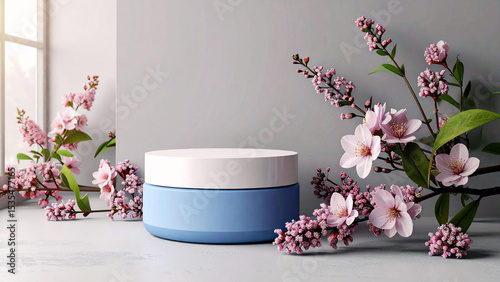 Aromatherapy spa still life with pink orchid blossoms, natural cream, and health and beauty care
