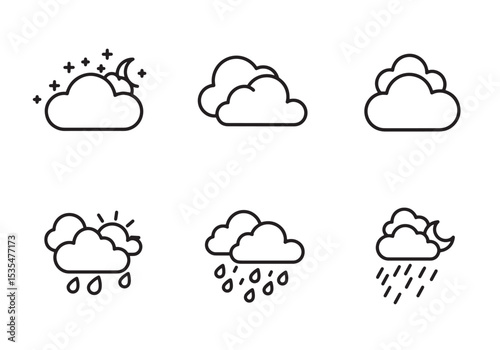 Set of simple weather icons depicting different meteorological conditions and atmospheric phenomena