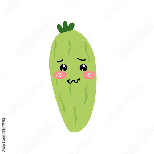 Adorable cute cucumber emoticon element stock design. baby cucumber variant face expression 