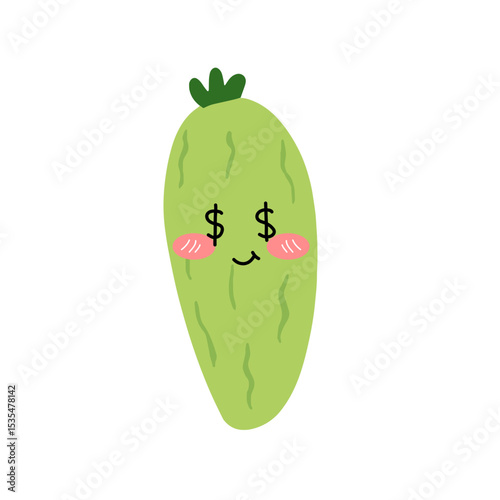 Adorable cute cucumber emoticon element stock design. baby cucumber variant face expression 