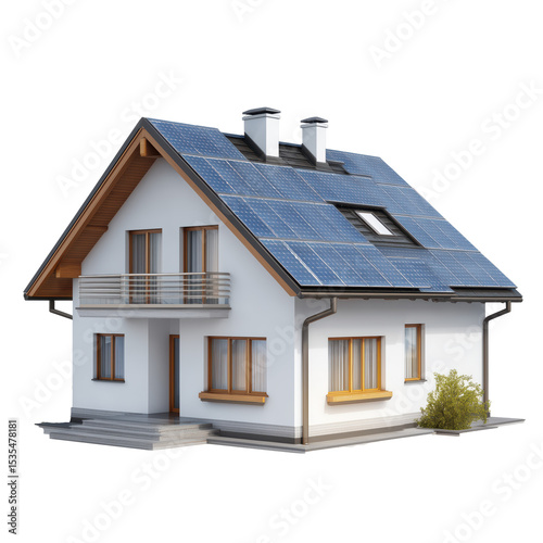 Modern Eco-Friendly Home with Solar Panels , PNG isolated cut out image