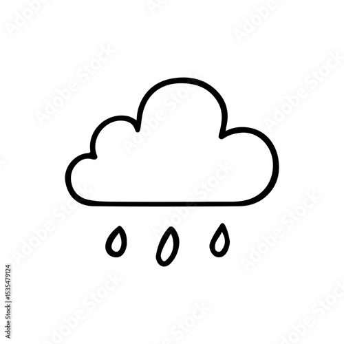 Minimalist cloud with raindrops vector illustration, perfect for weather apps, forecast icons, and climate concepts. Crisp black line design on a white background, trendy and versatile.