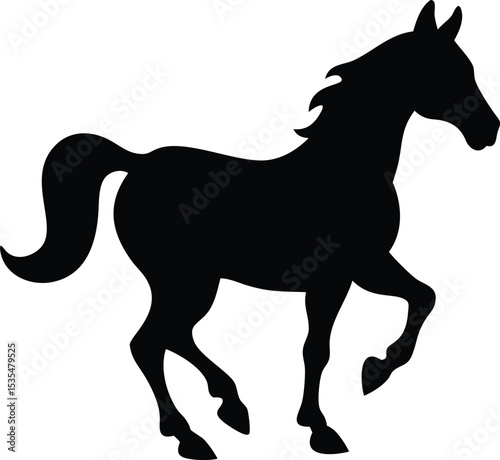 Elegant black horse silhouette in motion representing power and grace on a white background