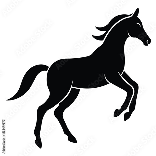 Elegant black horse silhouette in running position isolated on white background