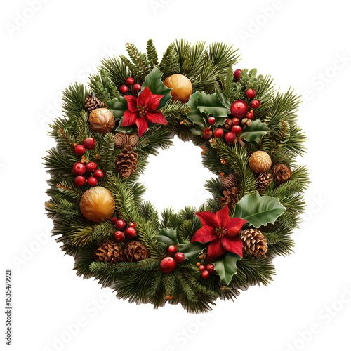 Stunning Christmas Wreath Design , PNG isolated cut out image