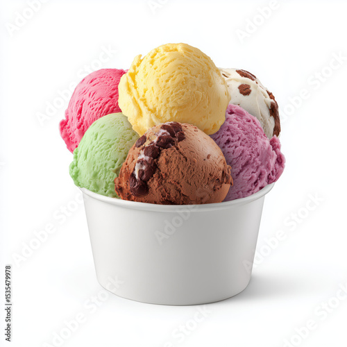 Assortment of Colorful Ice Cream in a Paper Cup , PNG isolated cut out image