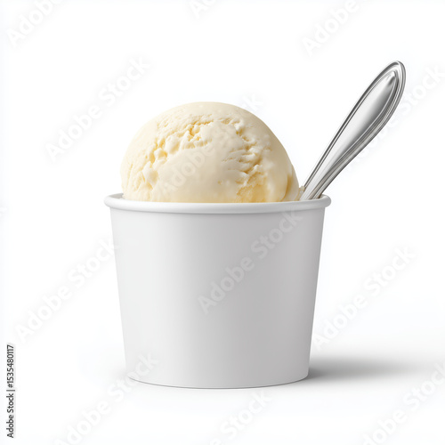 Vanilla Ice Cream in a Paper Cup , PNG isolated cut out image
