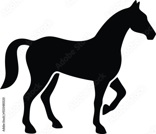 Elegant black silhouette illustration of a walking horse against a clean white background