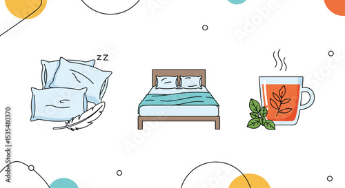 Nighttime Routine for Deep Restful Sleep and Relaxation Good Habits Concept Illustration