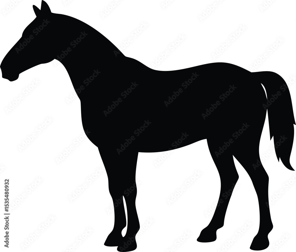 Obraz premium Elegant black silhouette of a standing horse ideal for graphic design projects or illustrations