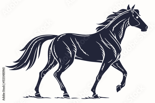 Elegant dark silhouette of a rearing horse illustrating power and grace on white background