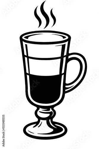 Hot Steaming Irish Coffee Mug - Black and White Vector Icon for Cafe and Beverage Concepts