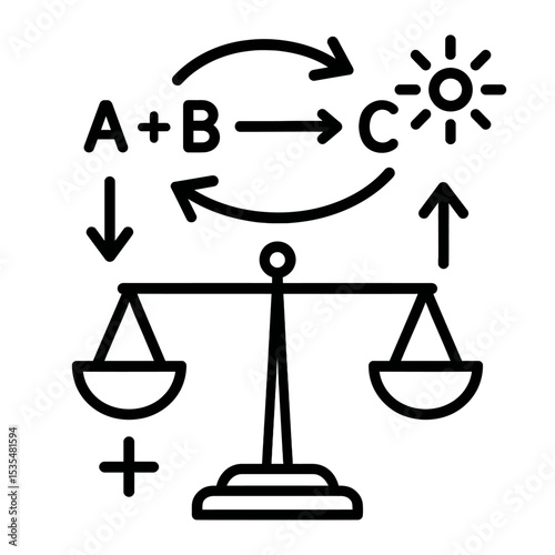 Abstract Balance Scales and Process Flow - Black and White Vector for Logic, Analysis, and Decision Making Concepts