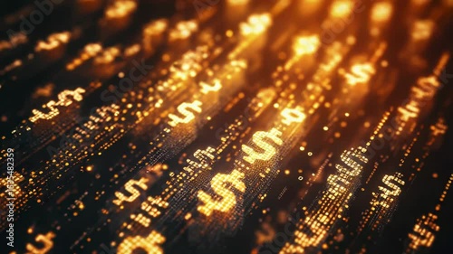 Illuminated dollar currency symbols cascading downward on dark surface