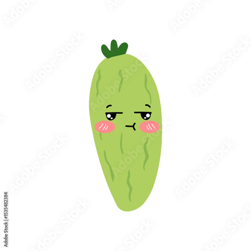 Adorable cute cucumber emoticon element stock design. baby cucumber variant face expression 