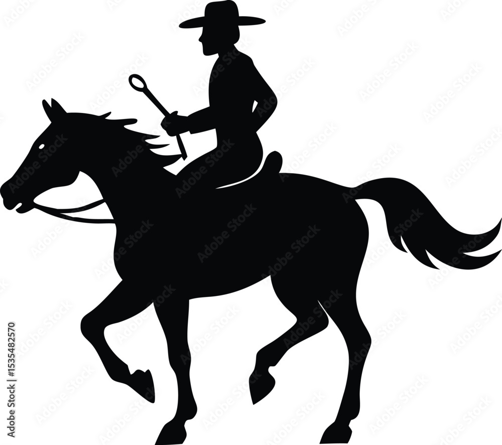 Naklejka premium Cowboy silhouette riding horse vector design element