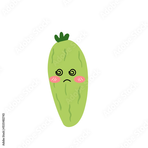 Adorable cute cucumber emoticon element stock design. baby cucumber variant face expression 