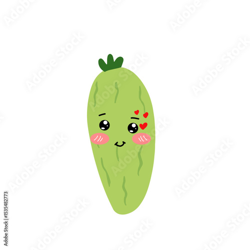 Adorable cute cucumber emoticon element stock design. baby cucumber variant face expression 