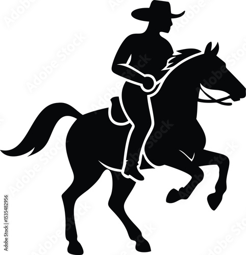 Silhouette of a cowboy riding a horse symbolizing western culture and equestrian activity