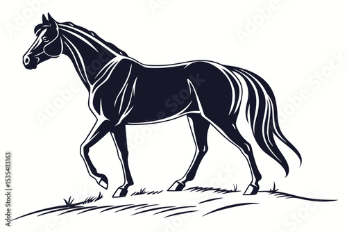 Silhouette of a graceful walking horse vector graphic on a white background