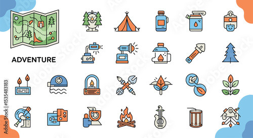 A Collection Of Icons Related To Adventure And Outdoor Activities In Nature