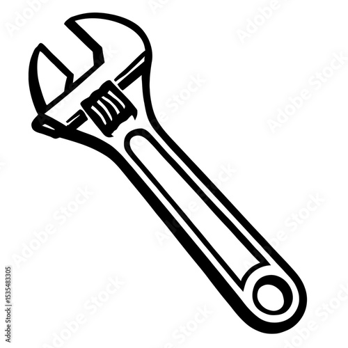 Versatile Monochrome Adjustable Wrench or Spanner Tool Illustration - Essential for Mechanics, DIY, and Repair Work