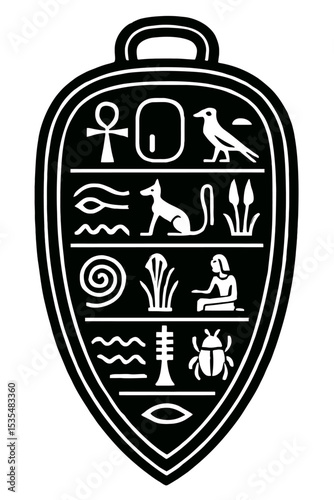 Intricate Monochrome Egyptian Hieroglyphic Amulet Illustration - Perfect for Ancient Egypt and Mythology Themes