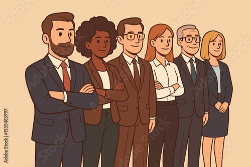 Diverse business team of professionals standing united. Group of multiethnic corporate employees with arms crossed. Concept of teamwork, collaboration, leadership and success.