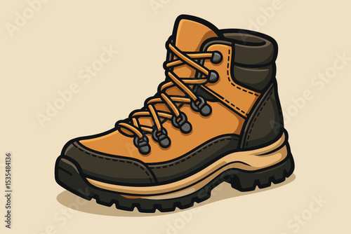 Modern hiking boot vector illustration. Outdoor adventure and trekking footwear concept. Icon for camping, walking, and mountain sports. Isolated travel equipment graphic design.