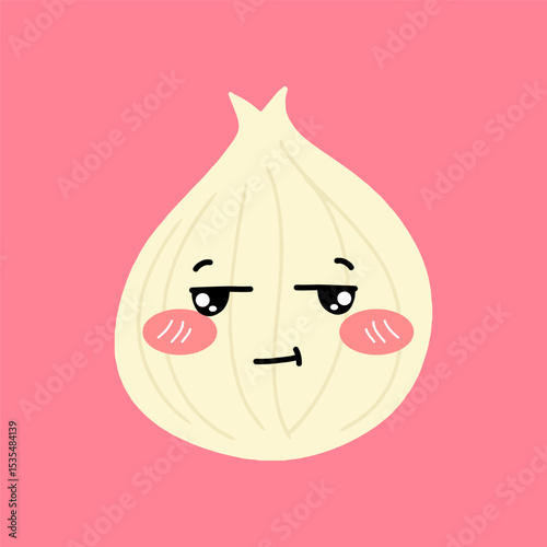 Adorable emotion onion isolated on white background. Onion kawaii expression face cartoon