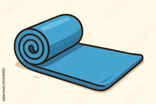 Rolled blue yoga mat vector icon for fitness and exercise. Cartoon illustration of sport equipment for pilates, workout, and meditation. Healthy lifestyle concept object isolated.