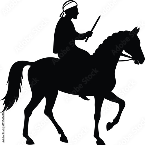 Silhouette of a rider on a horse representing equestrian sports and classic riding techniques