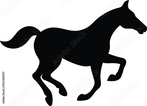 Silhouette of a running horse depicted in black, perfect for equestrian designs or logos