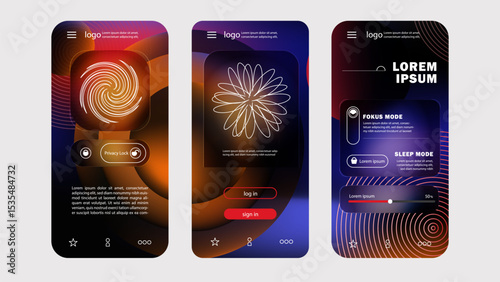 Mobile App UI Design Futuristic and Neon Abstract Gradient Interface.