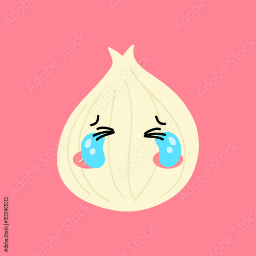 Adorable emotion onion isolated on white background. Onion kawaii expression face cartoon