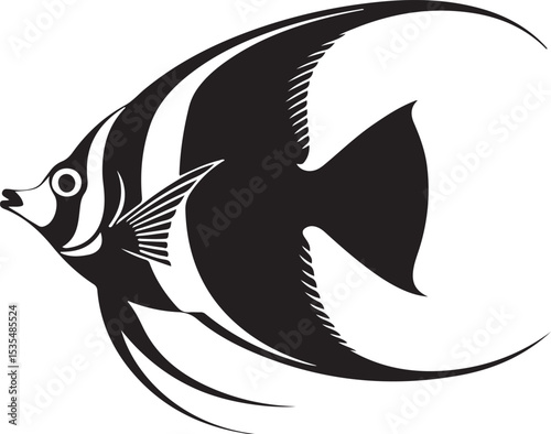 Angelfish Illustration Elegant Black and White Silhouette Design of a Tropical Fish silhouette