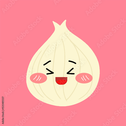Adorable emotion onion isolated on white background. Onion kawaii expression face cartoon