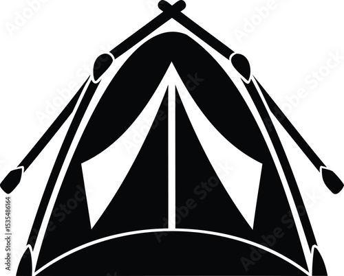 Black Silhouette Vector of Camping Tent with Poles – Outdoor Travel, Hiking, Camp Adventure, or Survival Shelter Icon for Nature and Leisure