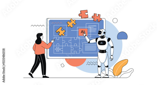 Human and Robot Collaborating on Project Board Creating Solutions for Difficult Issues Together