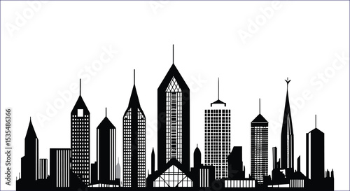 Black Silhouette Cityscape Illustration Skyscrapers And Buildings On White Background