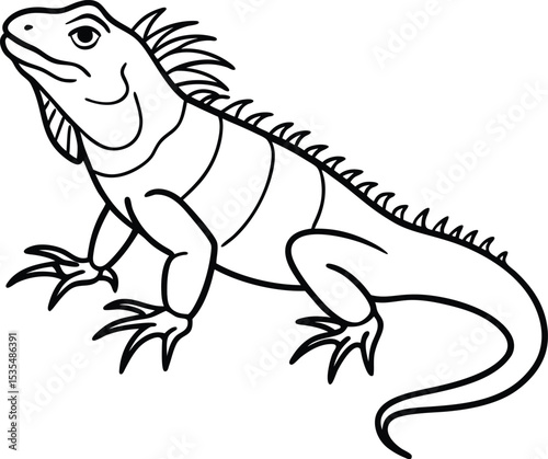 Iguana black silhouette on white background 

