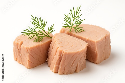 Canned tuna steaks with fresh dill garnish