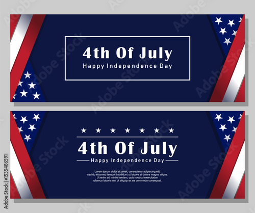 4th of July Independence Day Banners with Waving American Flags