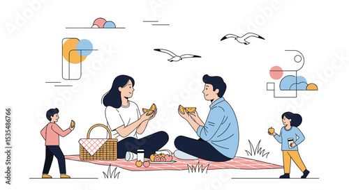 A Family Enjoying a Delightful Picnic Outdoors in the Sunshine and Fresh Air