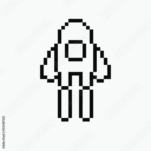 black and white rocket pixel art icon vector illustration.