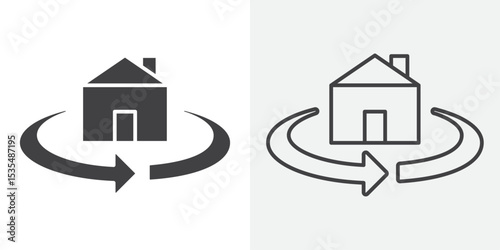 360 degree house icon Line graphics illustration