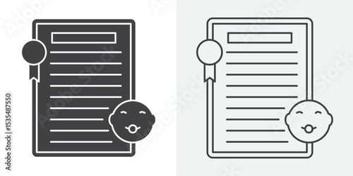Birth certification icon Line graphics illustration