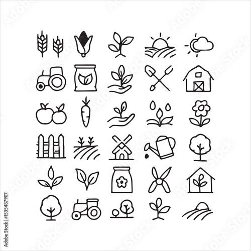 agriculture and sustainability-themed icon set